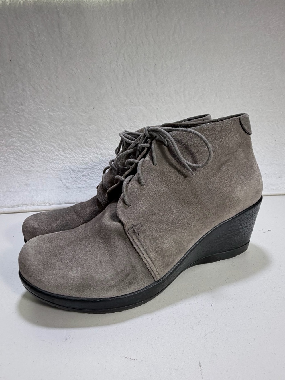 Dansko Shoes Renee Gray Suede Lace Up Wedge Ankle Boots Women EU 42 US 11.5-12